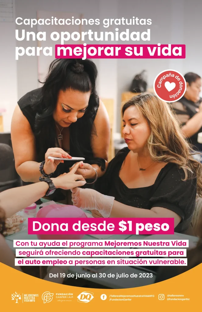 Cartel: Capacitaciones gratuitas para mejorar su vida, dona desde $1 peso